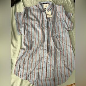 Zara Blue and Brown Striped Casual Shirt